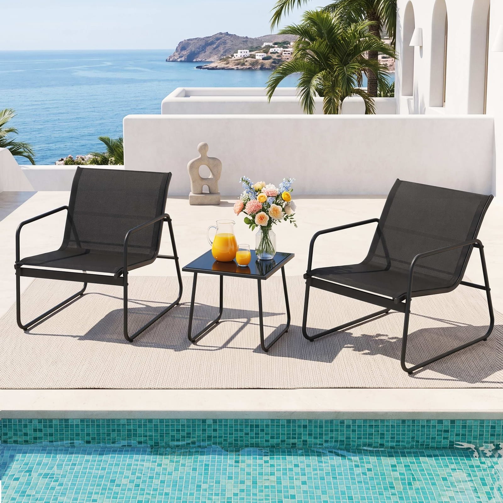 Outdoor Bistro Set Black Fabric 59x80x74cm