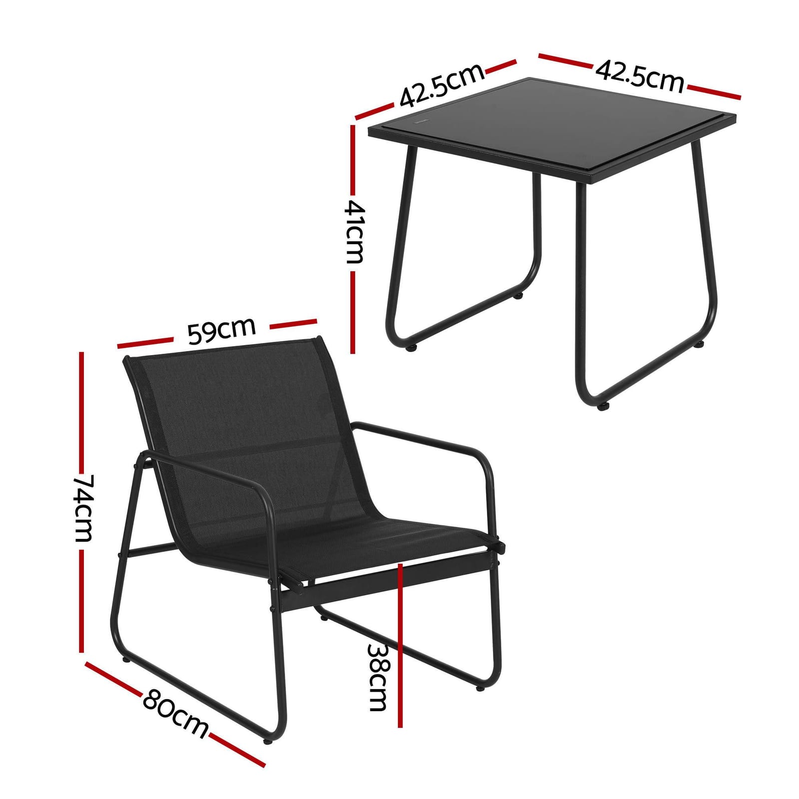 Outdoor Bistro Set Black Fabric 59x80x74cm