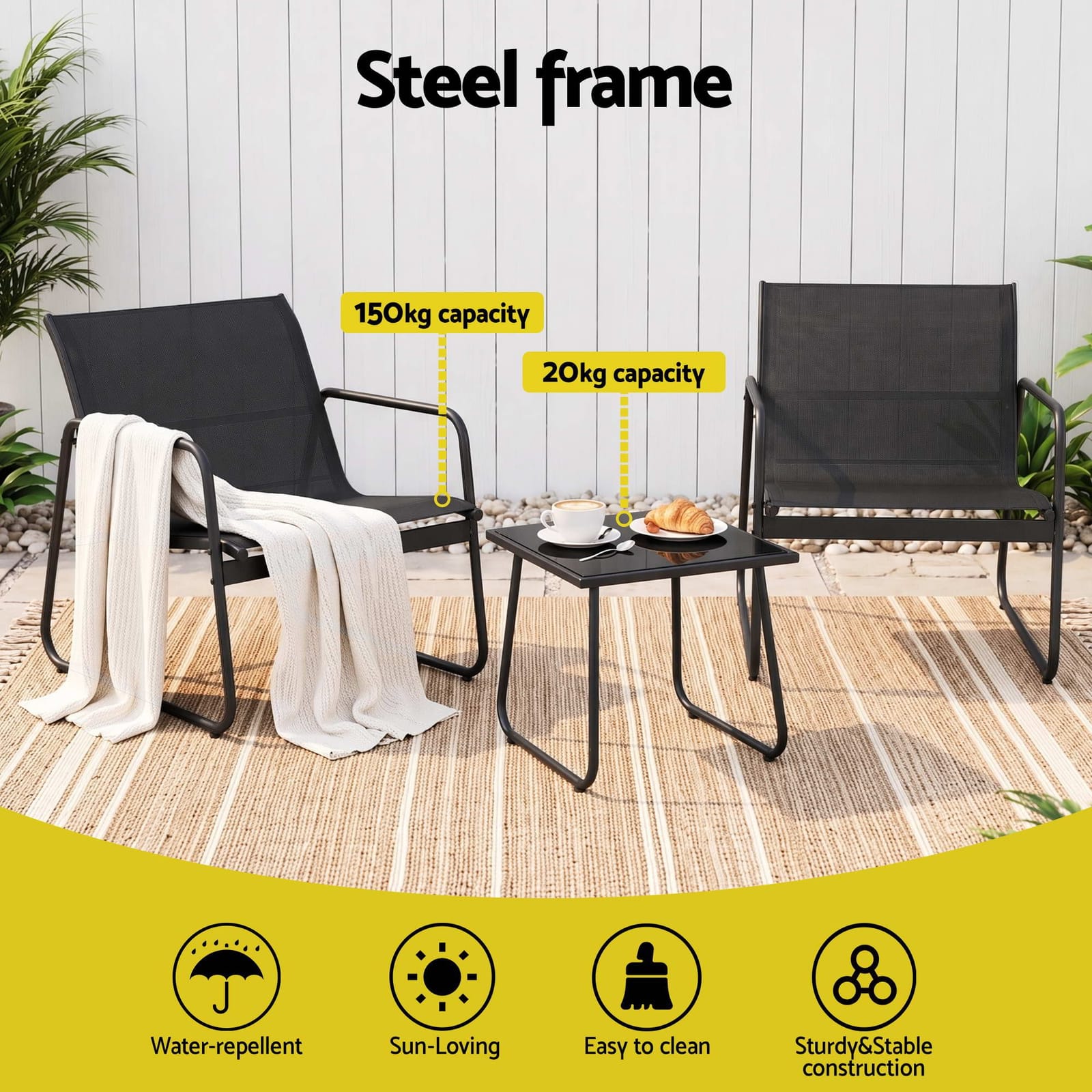 Outdoor Bistro Set Black Fabric 59x80x74cm