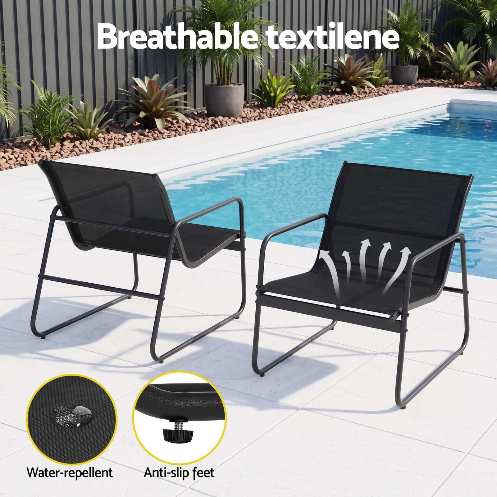 Outdoor Bistro Set Black Fabric 59x80x74cm
