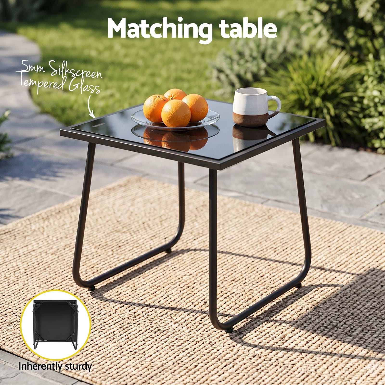 Outdoor Bistro Set Black Fabric 59x80x74cm