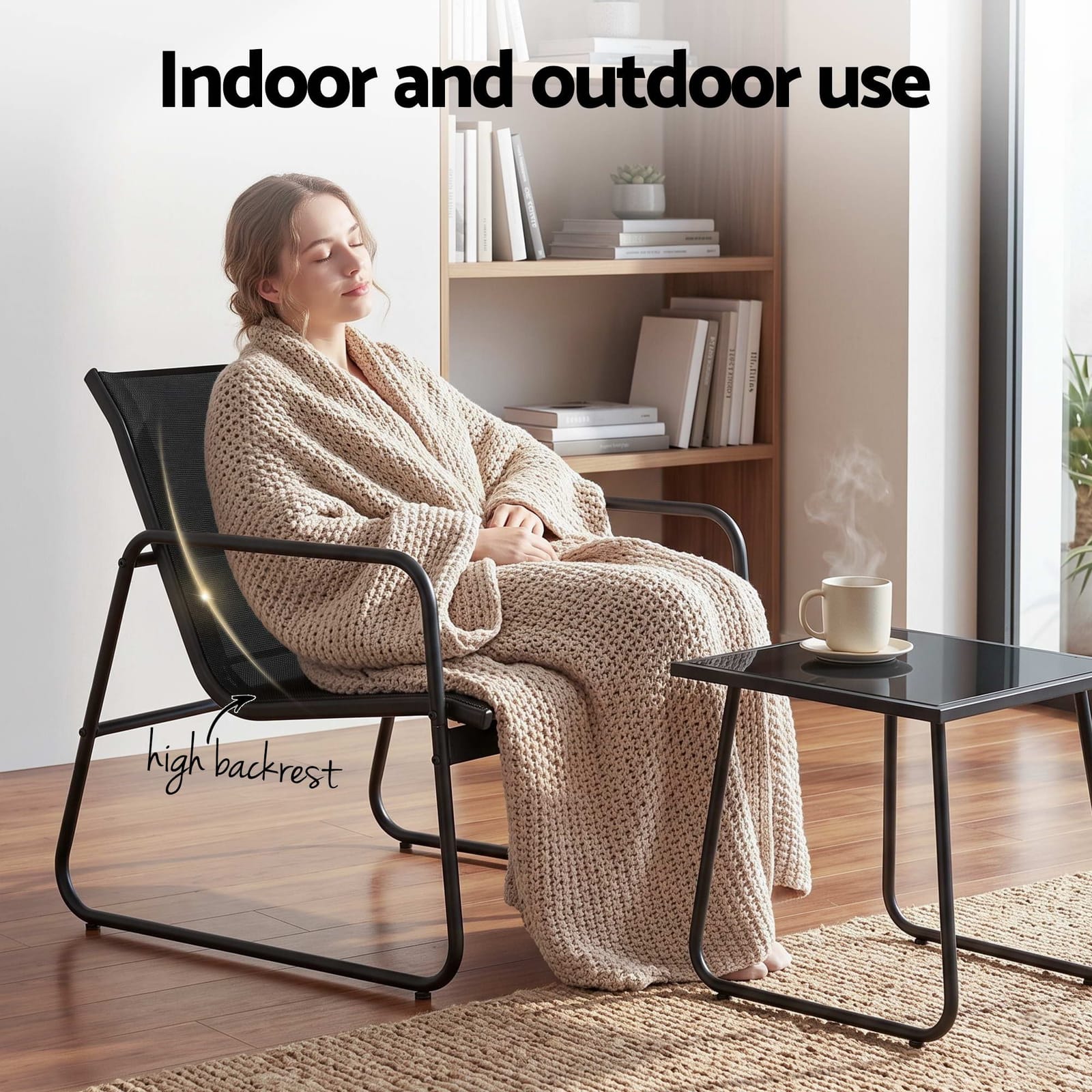 Outdoor Bistro Set Black Fabric 59x80x74cm