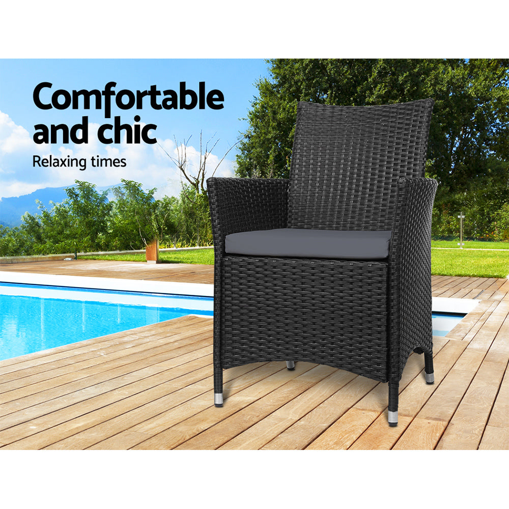 Outdoor Dining Chairs Wicker Patio Garden Furniture Cushion Idris 2PC Set