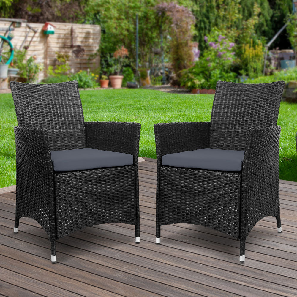 Outdoor Dining Chairs Wicker Patio Garden Furniture Cushion Idris 2PC Set