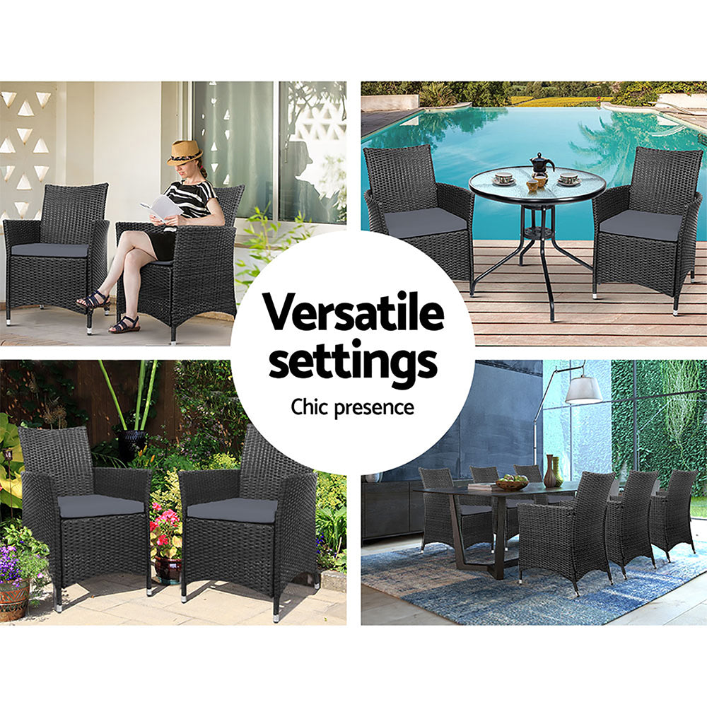 Outdoor Dining Chairs Wicker Patio Garden Furniture Cushion Idris 2PC Set