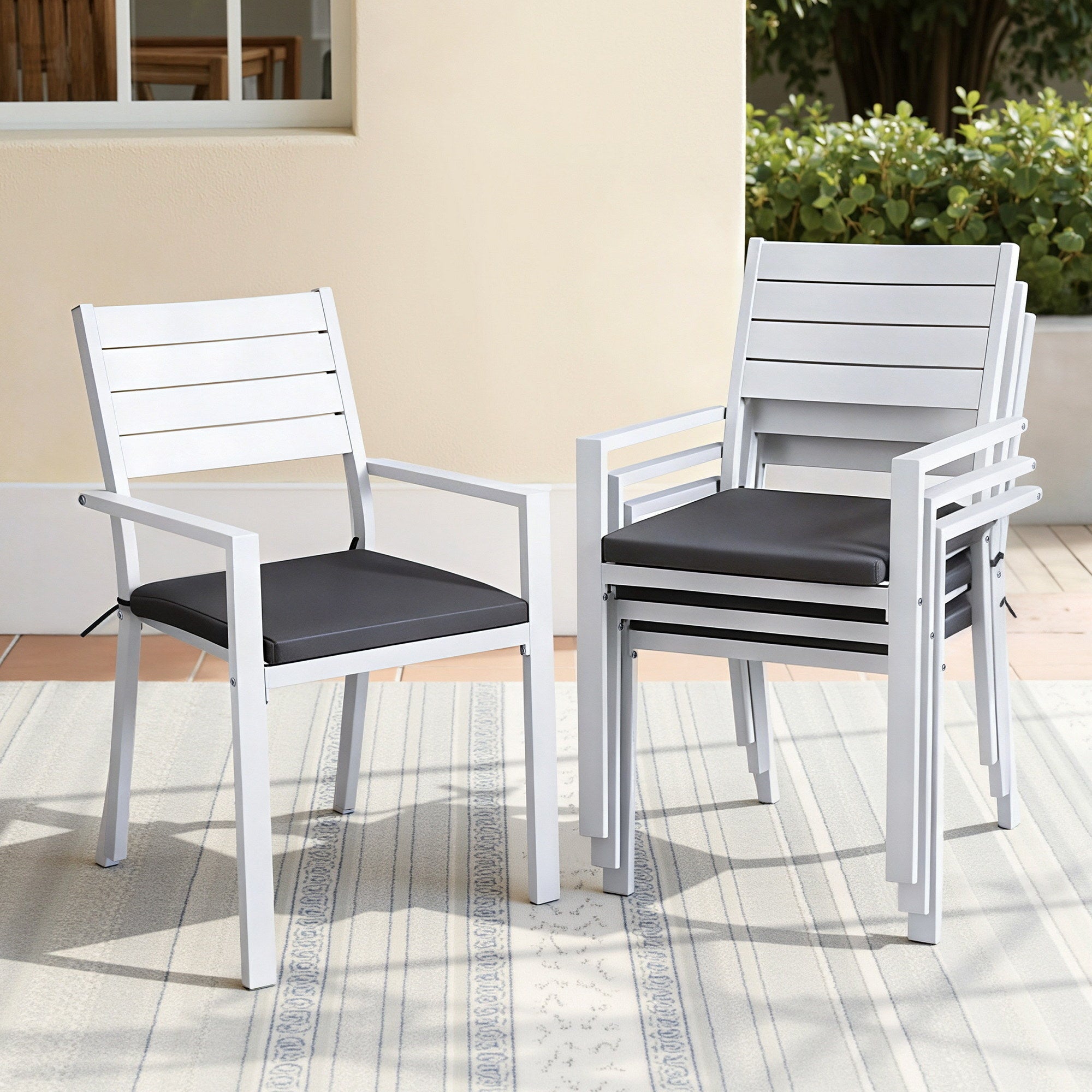 4-Piece Outdoor Dining Chairs Stackable Aluminum Patio Set White