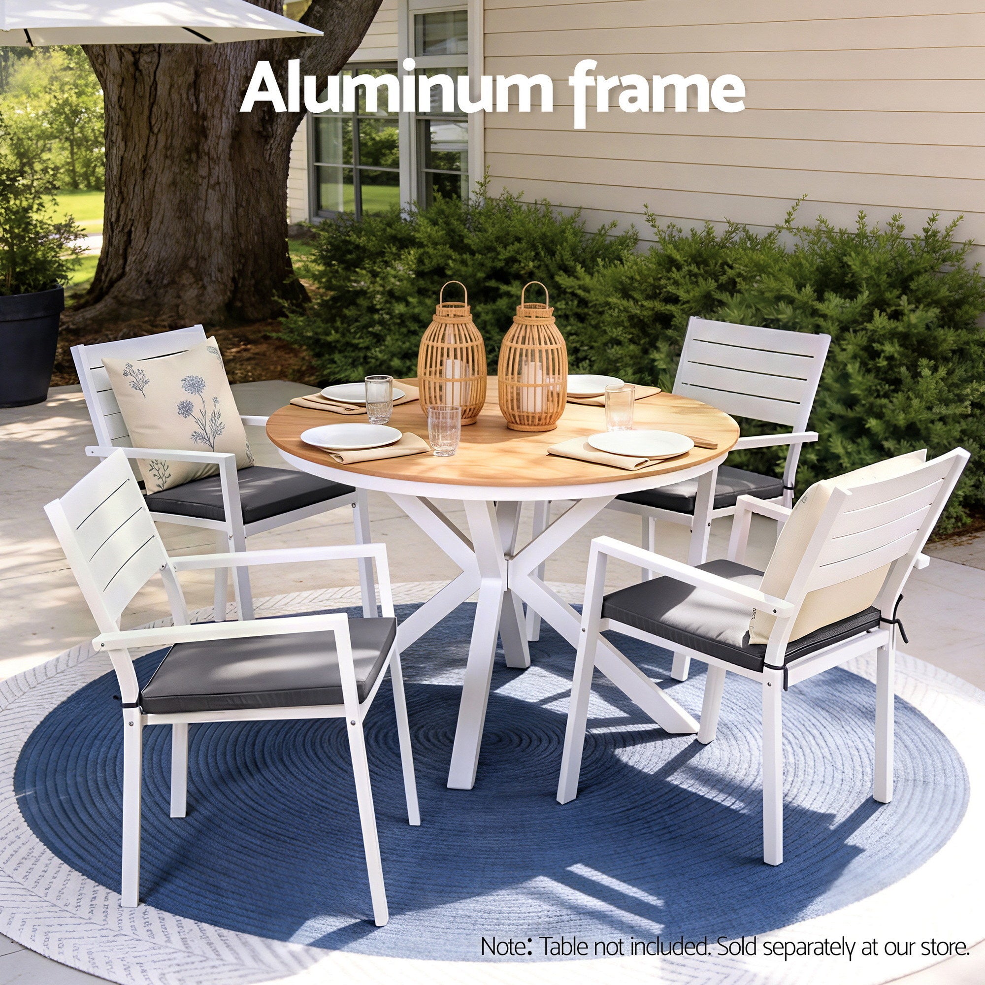 4-Piece Outdoor Dining Chairs Stackable Aluminum Patio Set White