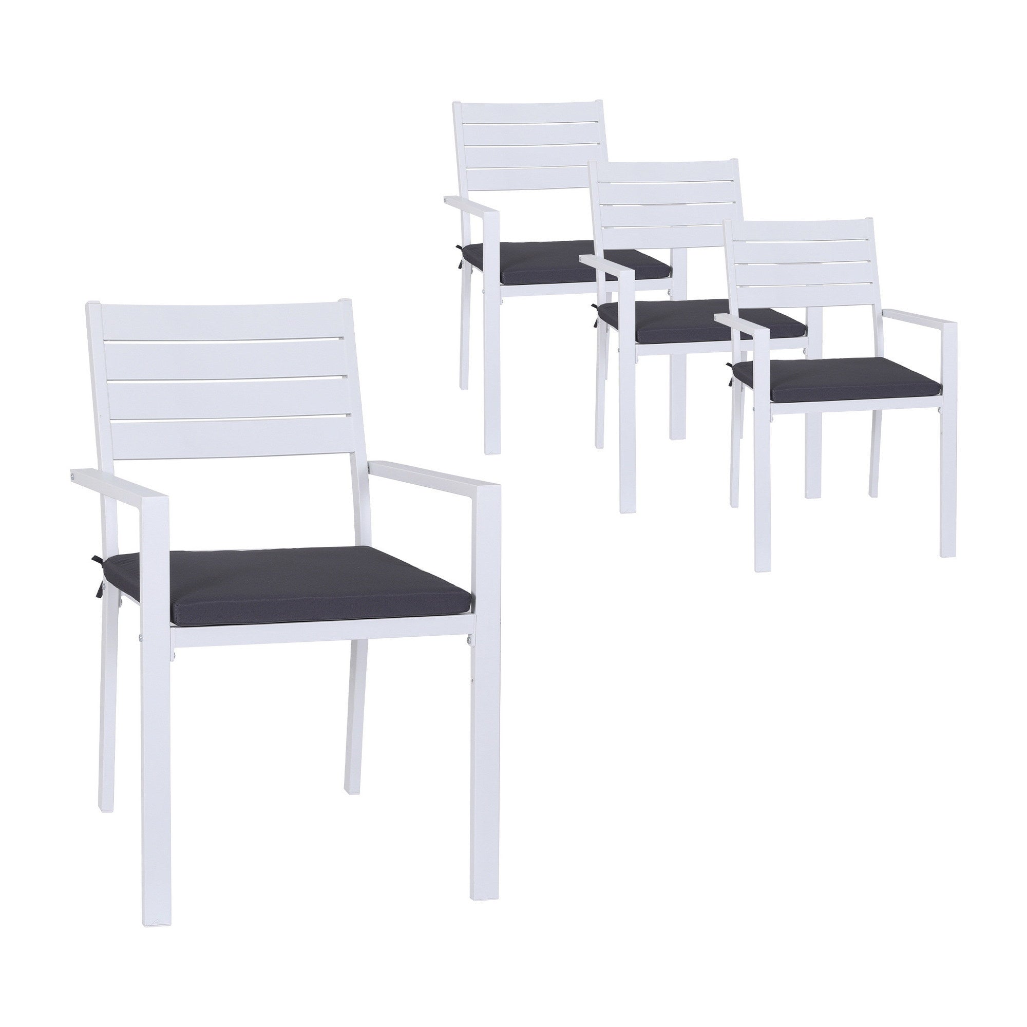 4-Piece Outdoor Dining Chairs Stackable Aluminum Patio Set White