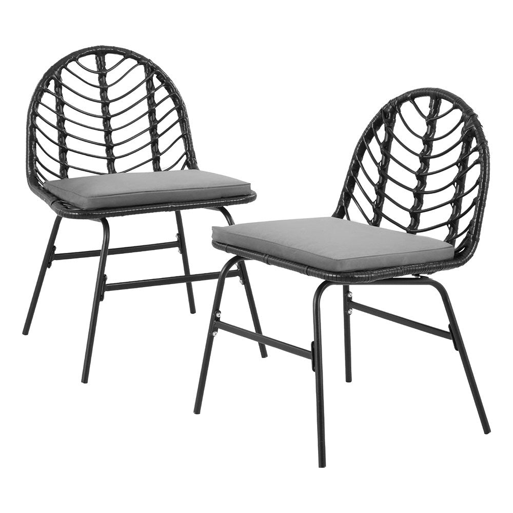 2X Outdoor Chairs Dining Chair Lounge Wicker Patio Furniture Black | Black colour