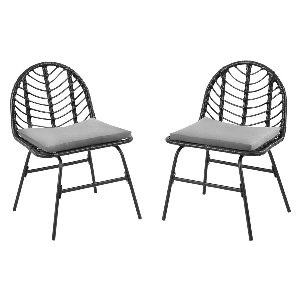 2X Outdoor Chairs Dining Chair Lounge Wicker Patio Furniture Black, Black colour