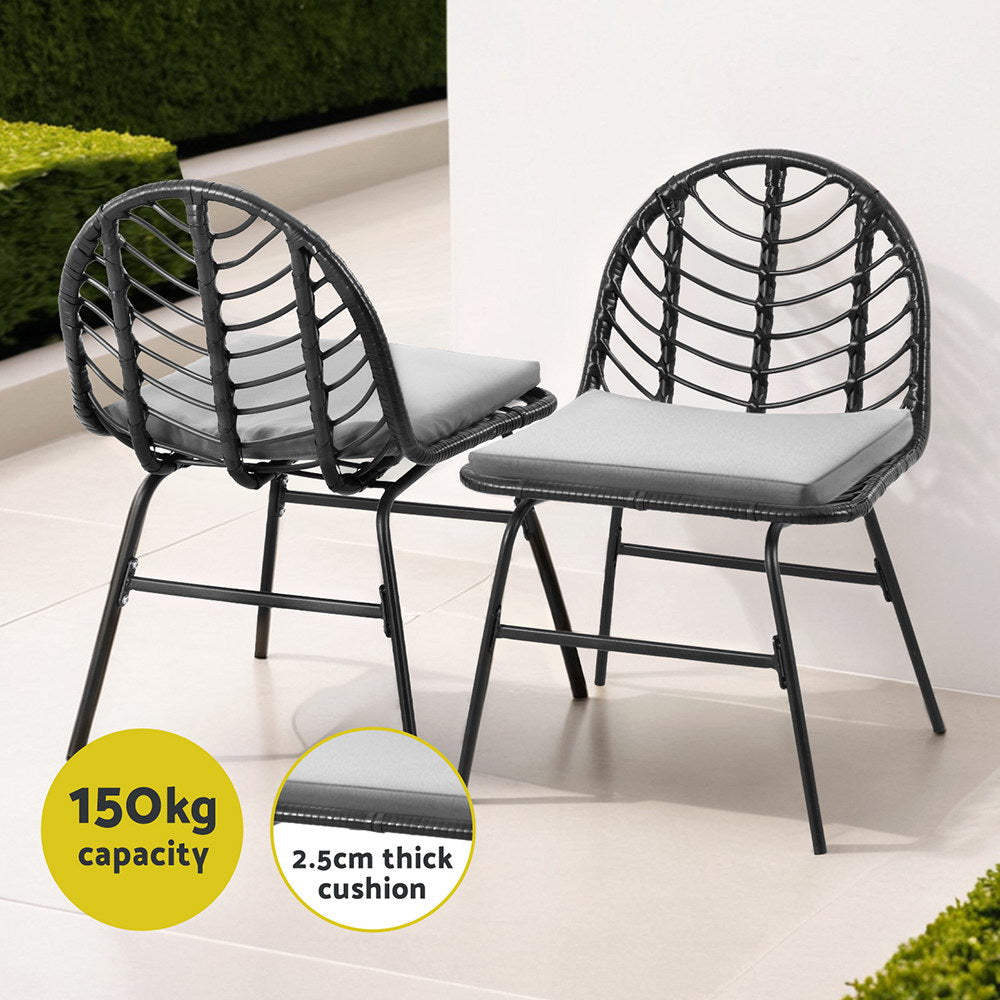 Outdoor Chairs - 2X Outdoor Chairs Dining Chair Lounge Wicker Patio Furniture Black