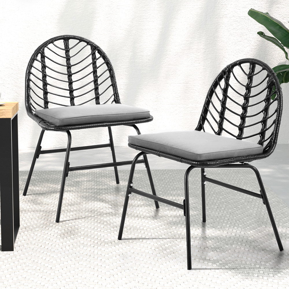 2X Outdoor Chairs Dining Chair Lounge Wicker Patio Furniture Black | Outdoor Chairs