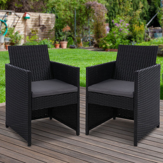 2Pc Outdoor Dining Chairs Patio Furniture Wicker Garden Cushion Hugo | Lounge Setting