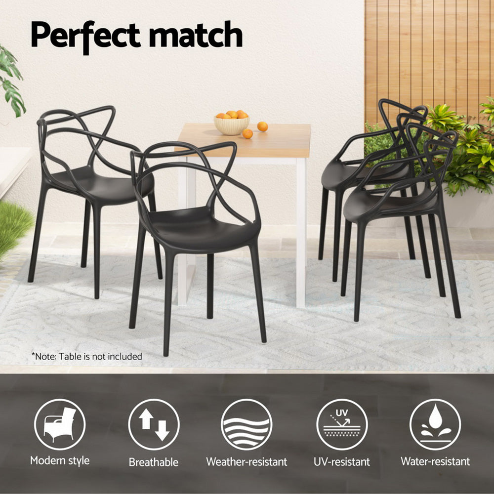 4PC Outdoor Dining Chairs PP Portable Stackable Chair Patio Furniture