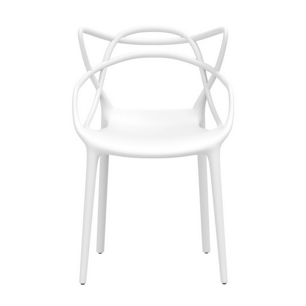 4PC Outdoor Dining Chairs PP Portable Stackable Chair Patio Furniture White