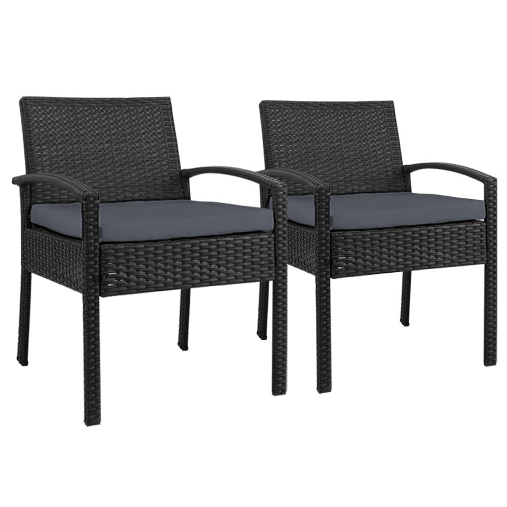 2x Outdoor Dining Chairs Wicker Chair Patio Garden Furniture Lounge Setting Bistro Set Cushion Black