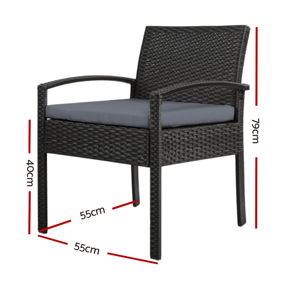 2x Outdoor Dining Chairs Wicker Chair Patio Garden Furniture Lounge Setting Bistro Set Cushion Black
