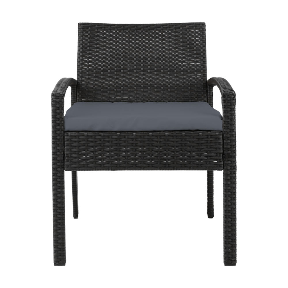 2x Outdoor Dining Chairs Wicker Chair Patio Garden Furniture Lounge Setting Bistro Set Cushion Black
