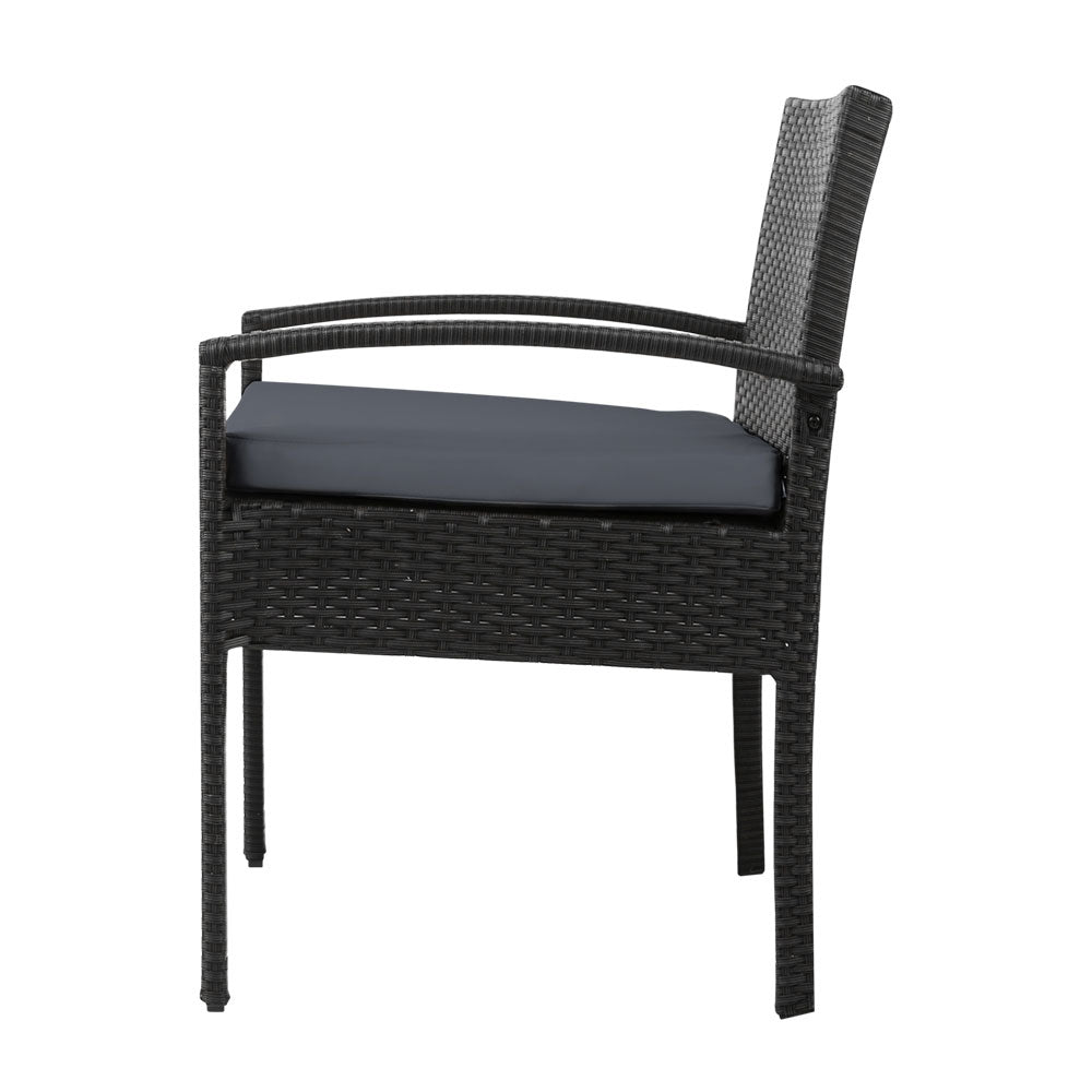 2x Outdoor Dining Chairs Wicker Chair Patio Garden Furniture Lounge Setting Bistro Set Cushion Black