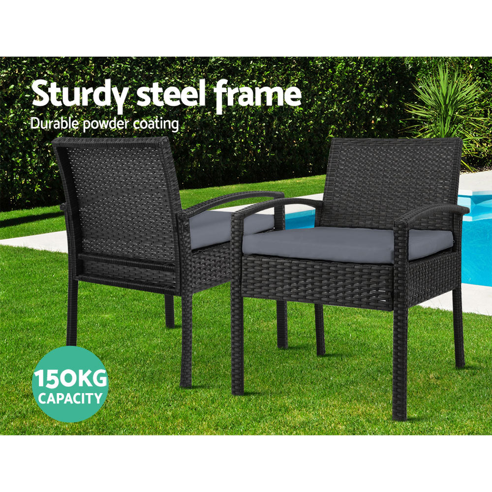 2x Outdoor Dining Chairs Wicker Chair Patio Garden Furniture Lounge Setting Bistro Set Cushion Black