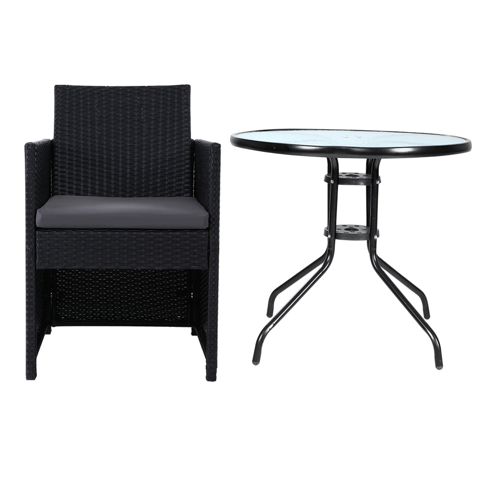 3Pc Bistro Set Outdoor Furniture Rattan Table Chairs Cushion Patio Garden Hugo
