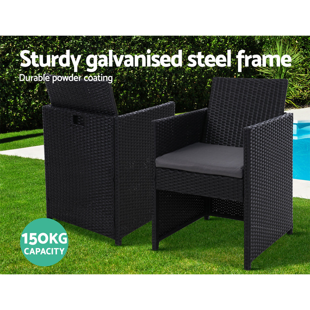 3Pc Bistro Set Outdoor Furniture Rattan Table Chairs Cushion Patio Garden Hugo