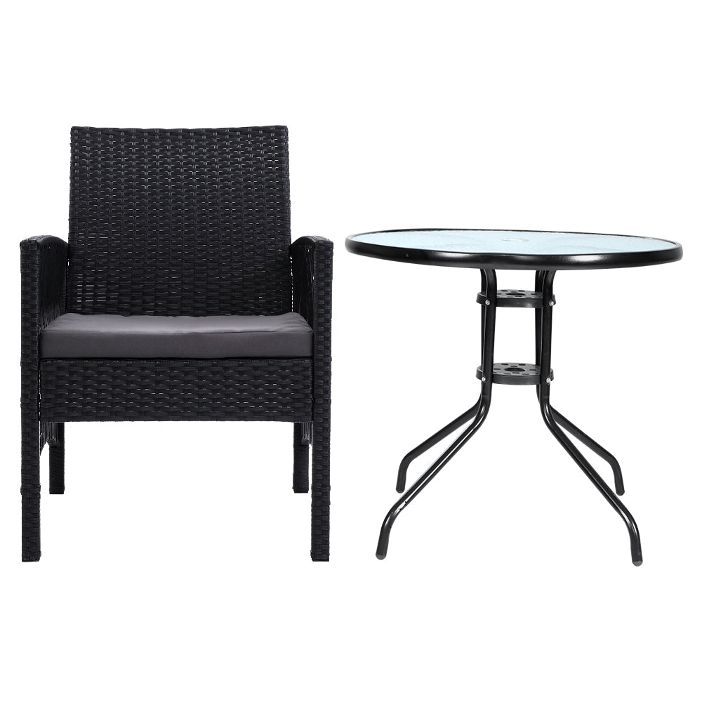 3Pc Bistro Set Outdoor Furniture Rattan Table Chairs Cushion Patio Garden Lyra