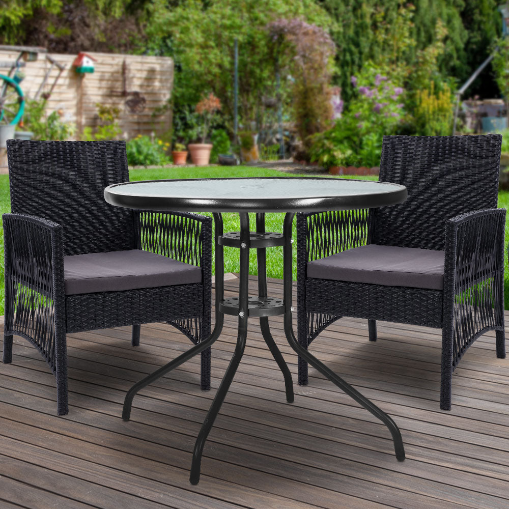 3Pc Bistro Set Outdoor Furniture Rattan Table Chairs Cushion Patio Garden Lyra
