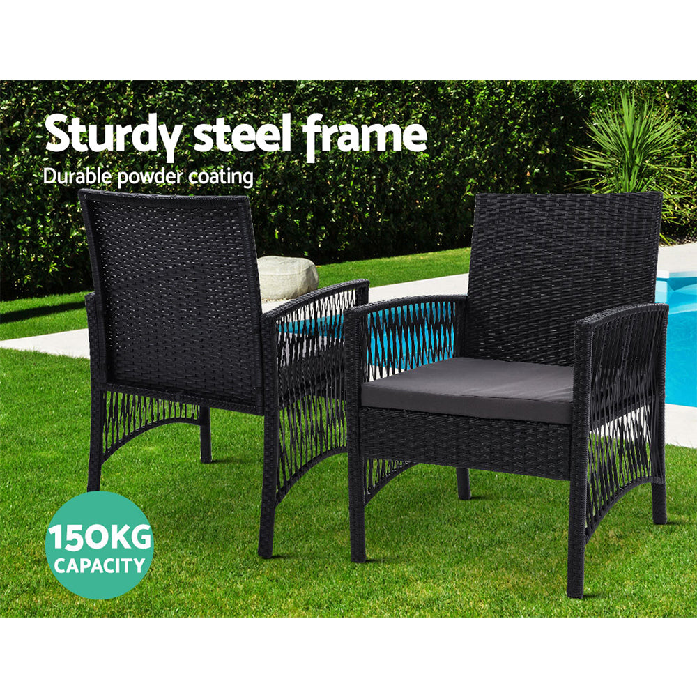 3Pc Bistro Set Outdoor Furniture Rattan Table Chairs Cushion Patio Garden Lyra