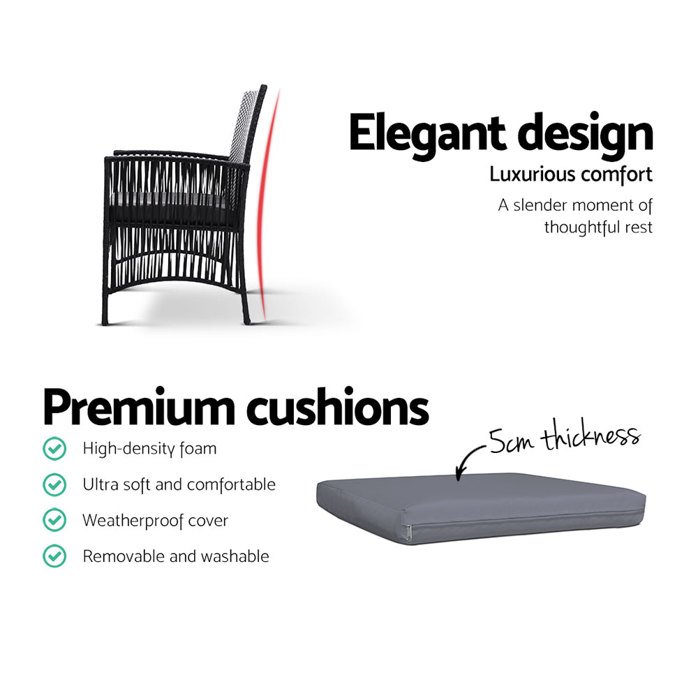 3Pc Bistro Set Outdoor Furniture Rattan Table Chairs Cushion Patio Garden Lyra