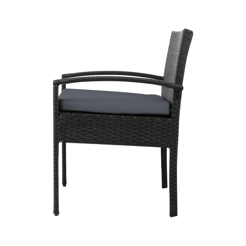 Outdoor Furniture Dining Chairs Wicker Garden Patio Cushion Black 3PCS Sofa Set Tea Coffee Cafe Bar Set - Outdoor Chairs
