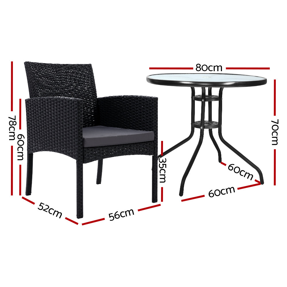 3Pc Bistro Set Outdoor Furniture Rattan Table Chairs Cushion Patio Garden Ezra