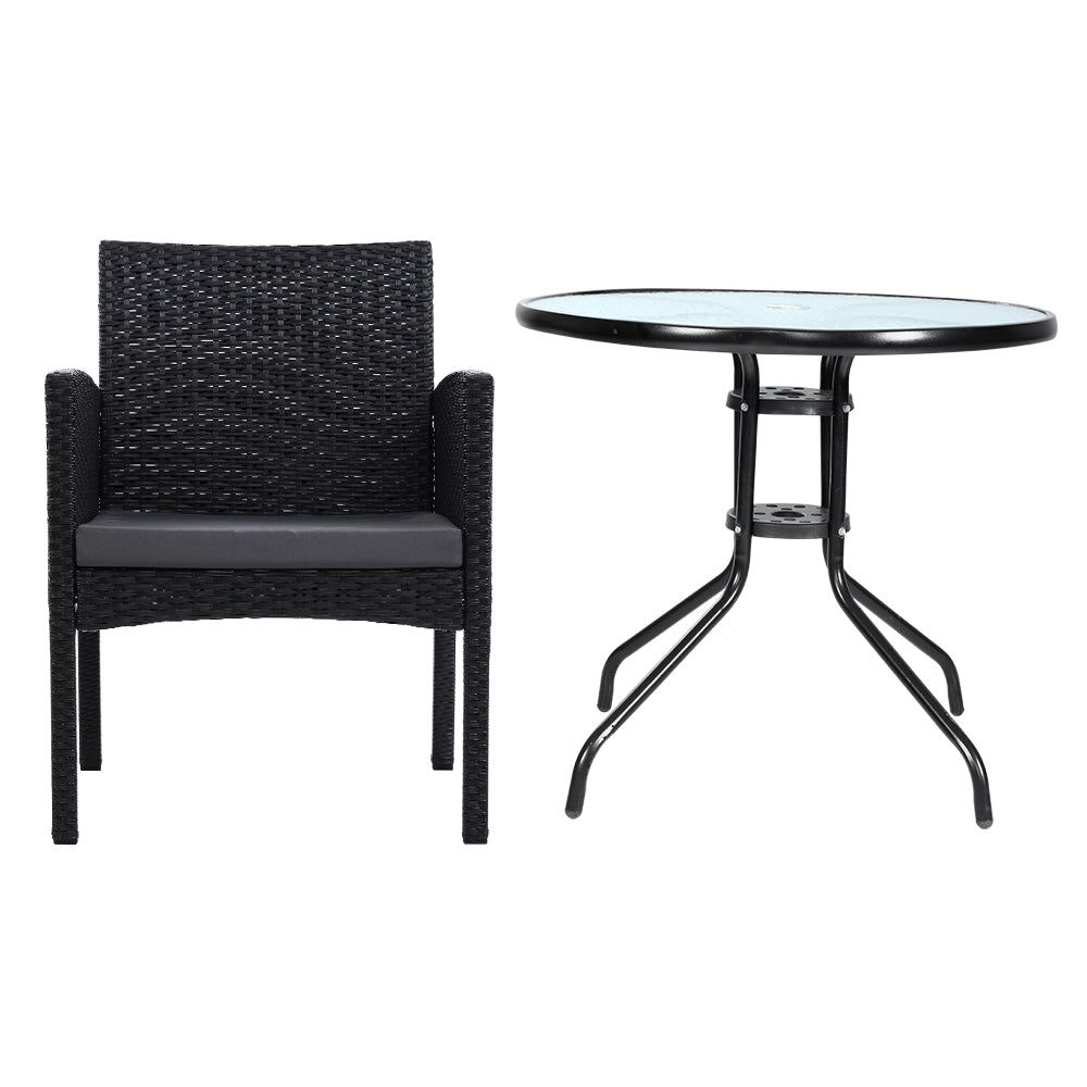 3Pc Bistro Set Outdoor Furniture Rattan Table Chairs Cushion Patio Garden Ezra