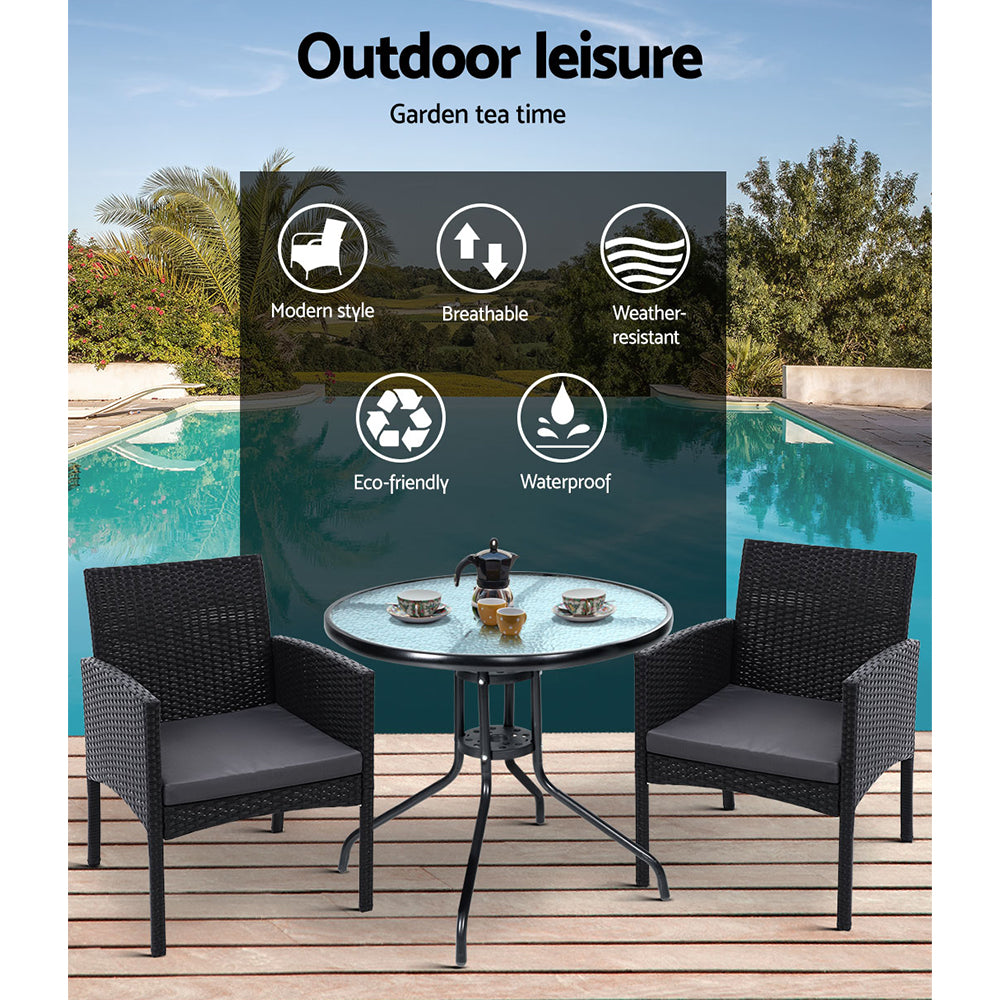 3Pc Bistro Set Outdoor Furniture Rattan Table Chairs Cushion Patio Garden Ezra