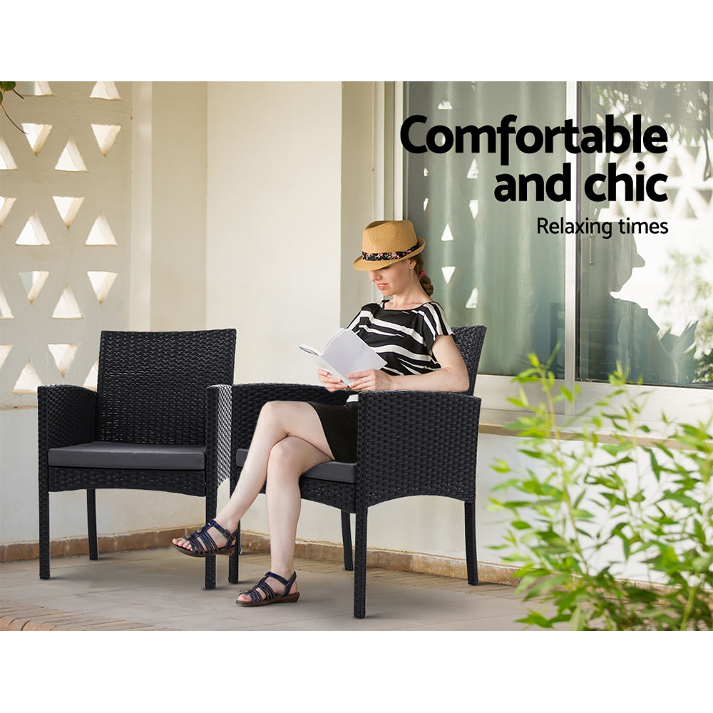 3Pc Bistro Set Outdoor Furniture Rattan Table Chairs Cushion Patio Garden Ezra
