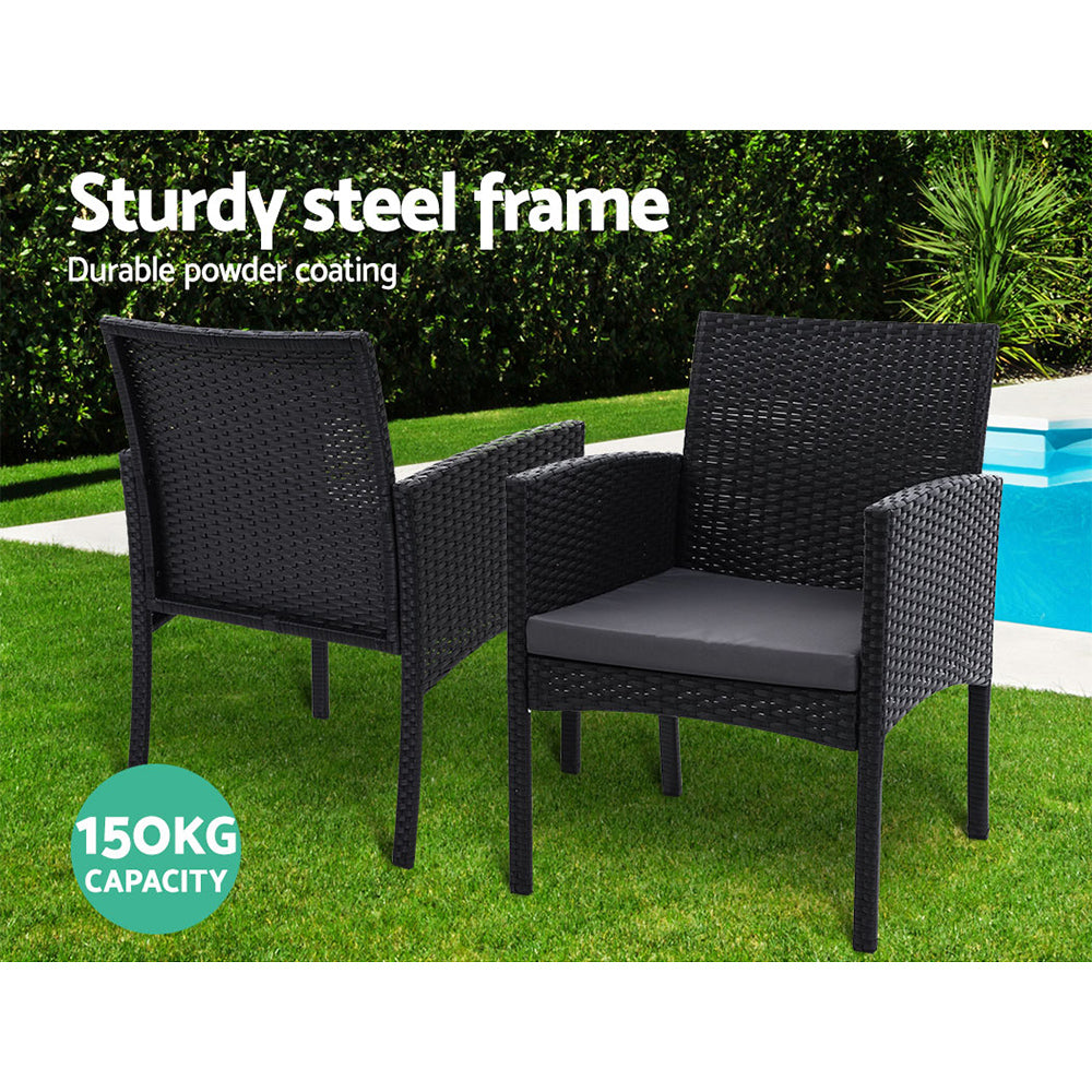 3Pc Bistro Set Outdoor Furniture Rattan Table Chairs Cushion Patio Garden Ezra
