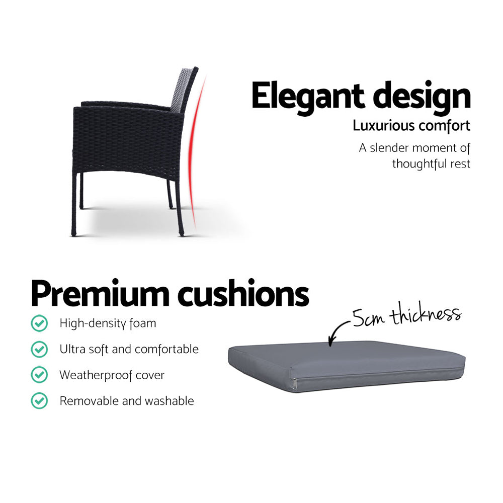 3Pc Bistro Set Outdoor Furniture Rattan Table Chairs Cushion Patio Garden Ezra
