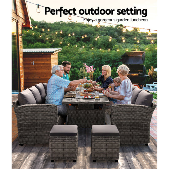Outdoor Dining Set Wicker Table Chairs Setting 8 Seater - Patio Furniture Lounge