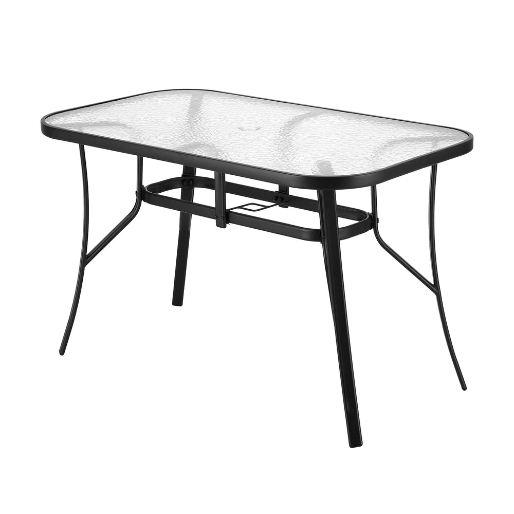 120CM Outdoor Dining Table Steel Parasol Hole Desk Patio Furniture Black