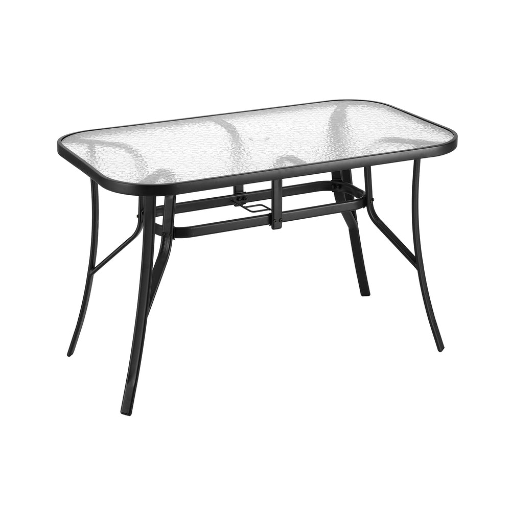 120CM Outdoor Dining Table Steel Parasol Hole Desk Patio Furniture Black