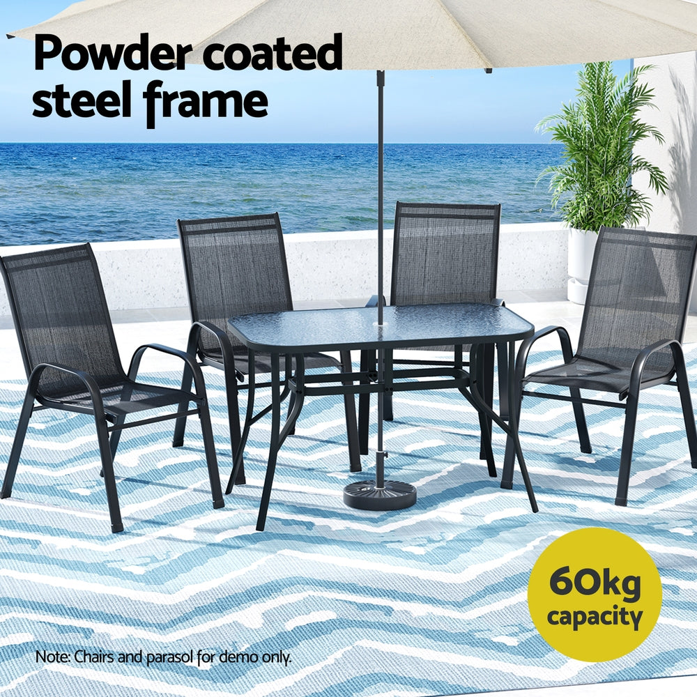 120CM Outdoor Dining Table Steel Parasol Hole Desk Patio Furniture Black