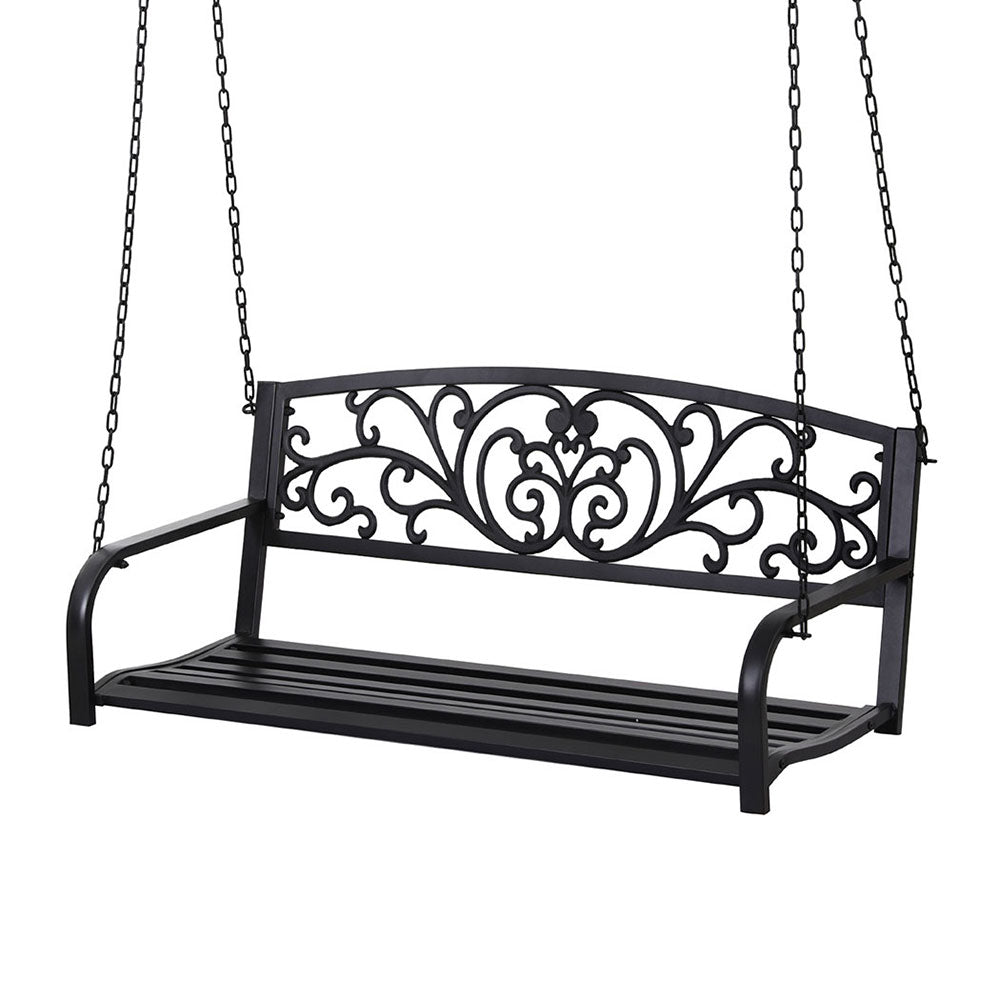 Black colour - Outdoor Porch Swing Chair Patio Furniture Floral Backrest 2 Seater Black