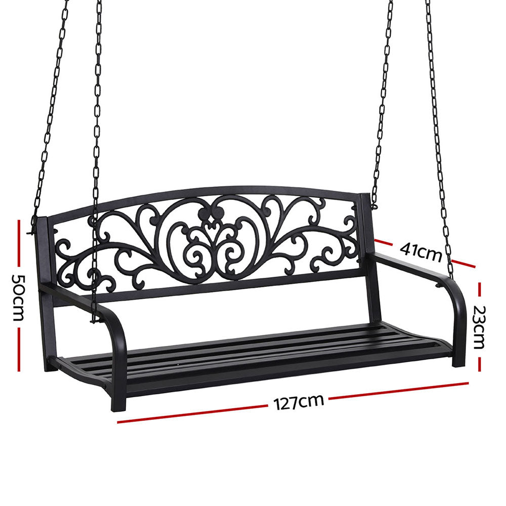 Outdoor Porch Swing Chair Patio Furniture Floral Backrest 2 Seater Black | Outdoor Benches