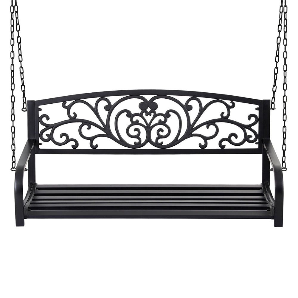 Outdoor Porch Swing Chair Patio Furniture Floral Backrest 2 Seater Black | 2 Seater