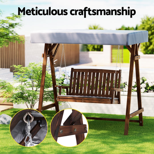 Outdoor Wooden Swing Chair Garden Bench Canopy 2 Seater Charcoal - Gardeon Furniture Odf Gsc