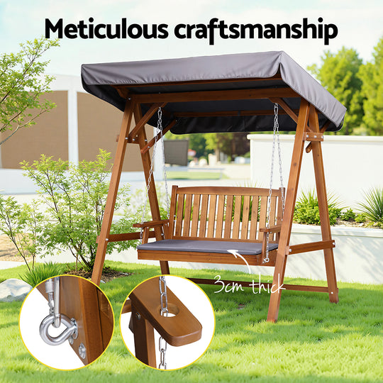 Swing Chair Wooden Garden Bench Canopy 2 Seater Outdoor Furniture - Outdoor Chairs