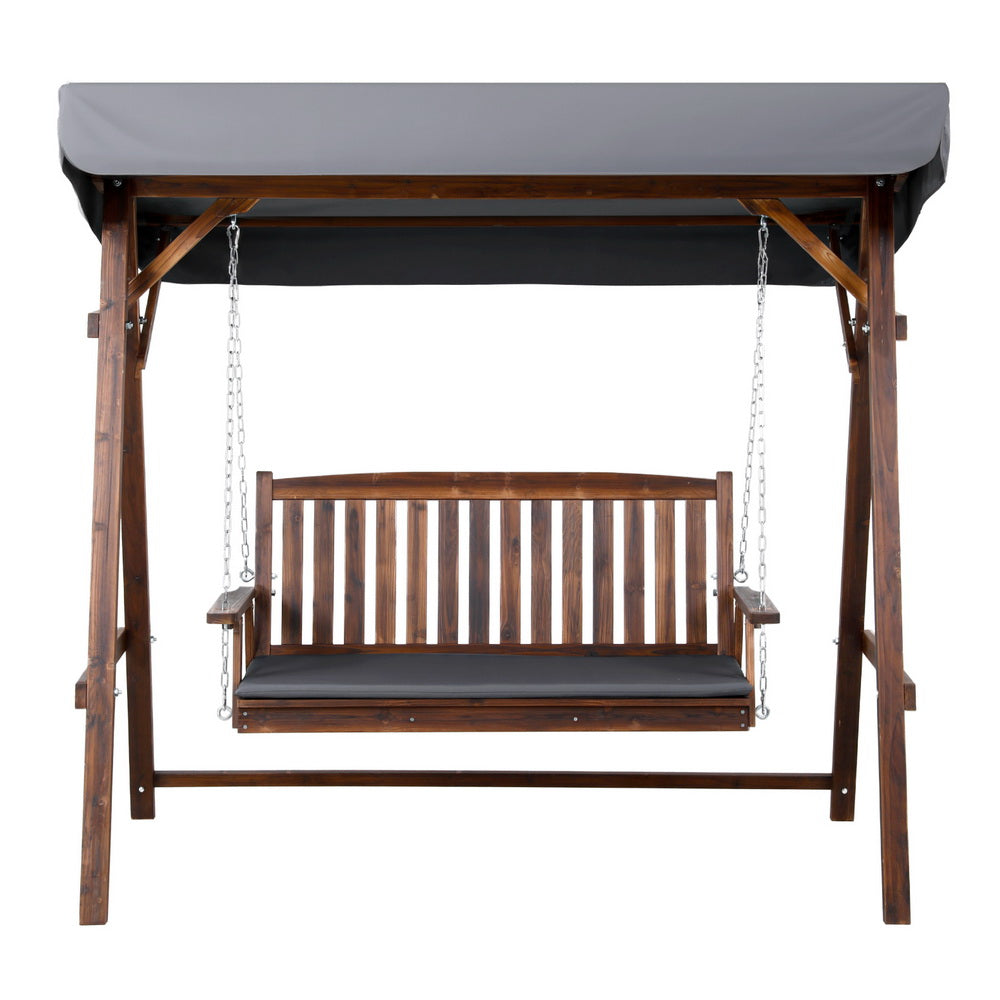 Outdoor Wooden Swing Chair Garden Bench Canopy Cushion 3 Seater Teak