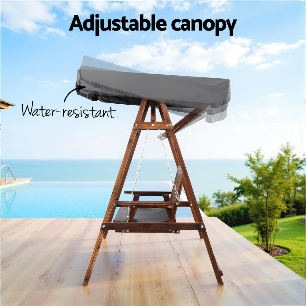 Outdoor Wooden Swing Chair Garden Bench Canopy Cushion 3 Seater Teak