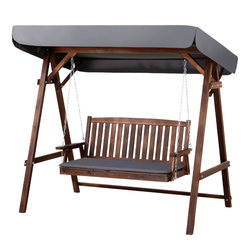 Outdoor Wooden Swing Chair Garden Bench Canopy Cushion 3 Seater Teak