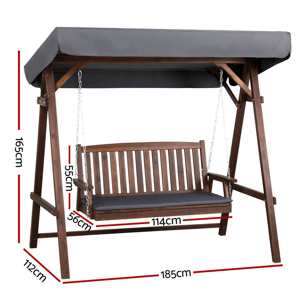Outdoor Wooden Swing Chair Garden Bench Canopy Cushion 3 Seater Teak